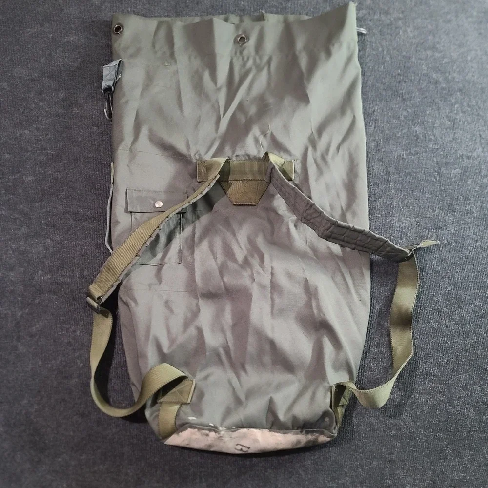 Vintage U.S. Military Army Duffel Bag Olive Drab Canvas Sea Bag Stencil Markings